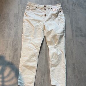 Lauren Conrad skinny ankle jeans  button front /distressed  stretch
Cream NWT 12